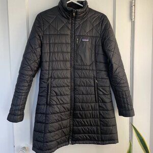 Patagonia Radalie Insulated Parka Jacket Womens M Black Quilted Mid-Length